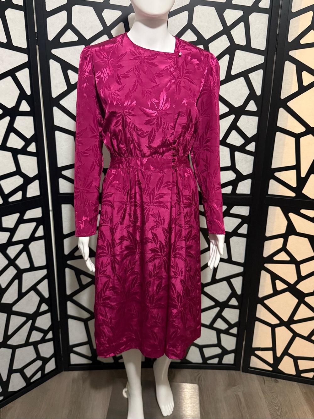1970s - 1980s Mel Naftal Vintage Polyester Dress - Palm Floral Print - Modern 2